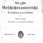 Das Bild als Werbeargument auf der Titelseite: Der erste Geschichtsunterricht. Mit Erzählungen aus dem Weltkriege. Kahnmeyer/Schulze, Bielefeld/Leipzig, 1917, inneres Vorsatzblatt.