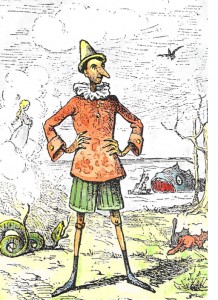 Enrico Mazzanti, Holzstich in "Le Avventure Di Pinocchio: Storia Di Un Burattino" von Carlo Collodi, Florenz, 1883. http://www.linguaggioglobale.com/Pinocchio/menu_pinocchio.htm. Lizenziert unter Gemeinfrei über Wikimedia Commons - https://commons.wikimedia.org/wiki/File:Pinocchio.jpg#/media/File:Pinocchio.jpg