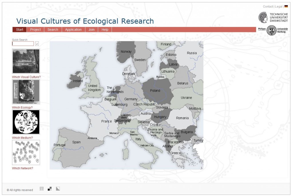 Screenshot Forschungsprojekt http://bildkulturen.online.uni-marburg.de/de/index