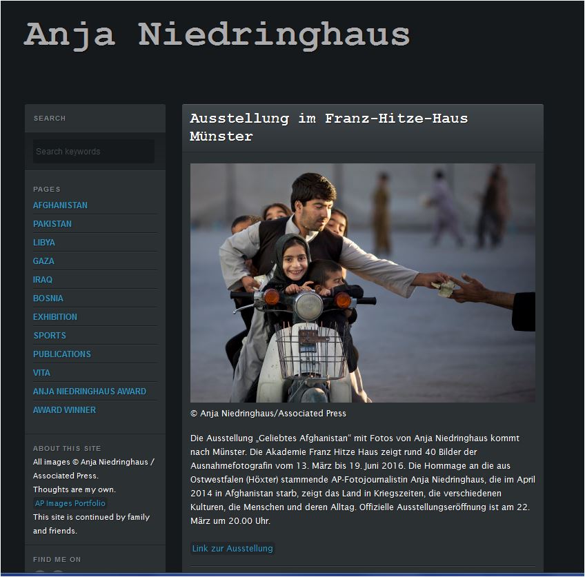 Screenshot der Seite „Anja Niedringhaus": http://www.anjaniedringhaus.com/ All images © Anja Niedringhaus / Associated Press. 