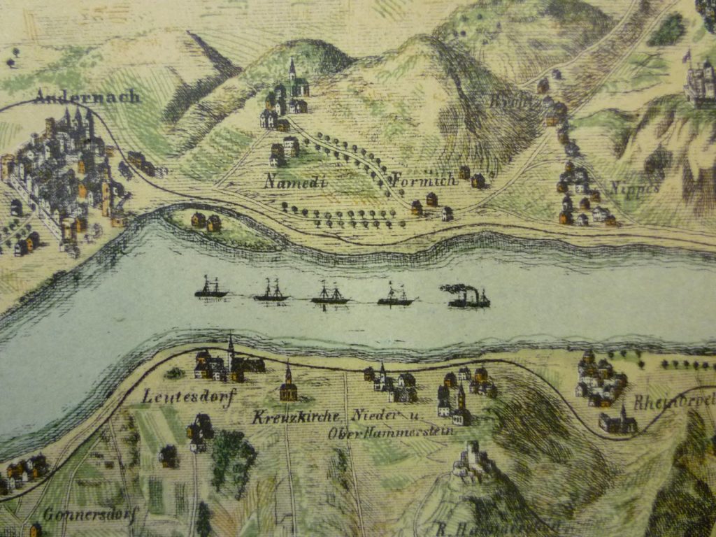 Rhein-Panorama, neu entworfen / entw., gez., grav., verfertigt und hrsg. von A. W. Arntzen. Erschienen: Crefeld [ca. 1871], gemeinfrei